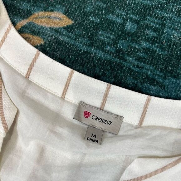 Cremieux Midi dress Button Up Ivory Stripe Puff Sleeve s z 14 Large - Picture 2 of 15